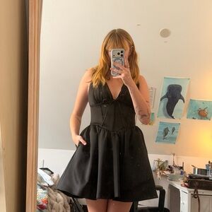 House of CB Black Sleeveless V-Neck Fit-and-Flare Mini Dress